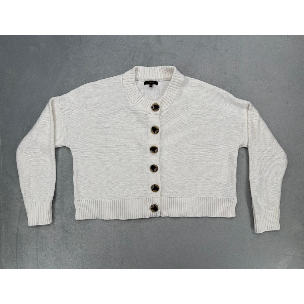 Quince Cardigan Women Medium Ivory Organic Cotton Cropped Shaker Knit Sweater